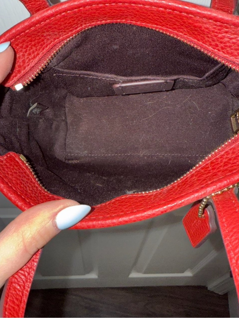 Coach Red Pebbled Leather Mini Tote with Gold Hardware - Picture 4 of 6